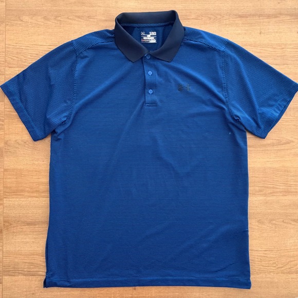Under Armour Other - Under Armour Mens XL HeatGear Loose Fit Polo Shirt Blue Navy Micro Stripe Logo